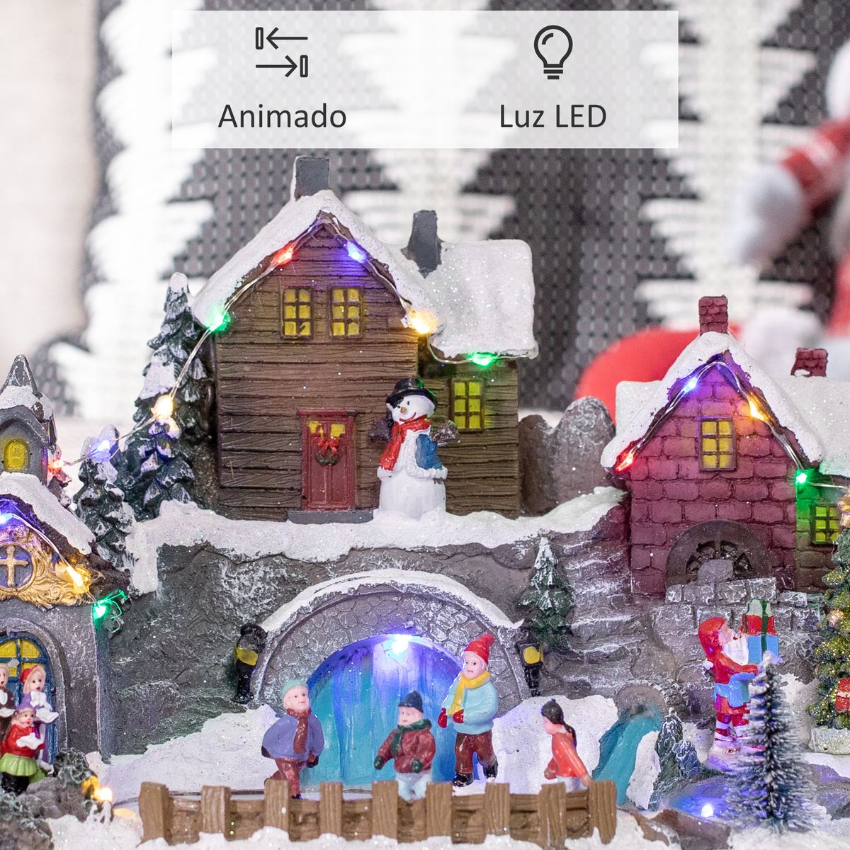 Pueblo navideño Homcom con luces LED multicolor 24x32x25,5 cm