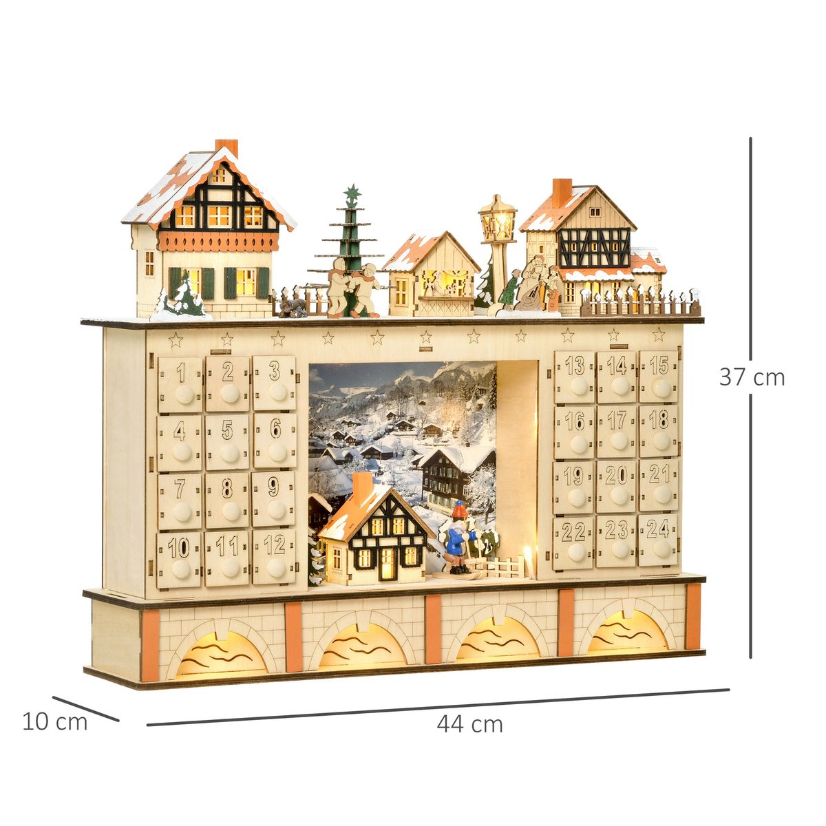 Calendario de Adviento decorativo Homcom 24 cajones para llenar natural 37x44x10 cm medidas