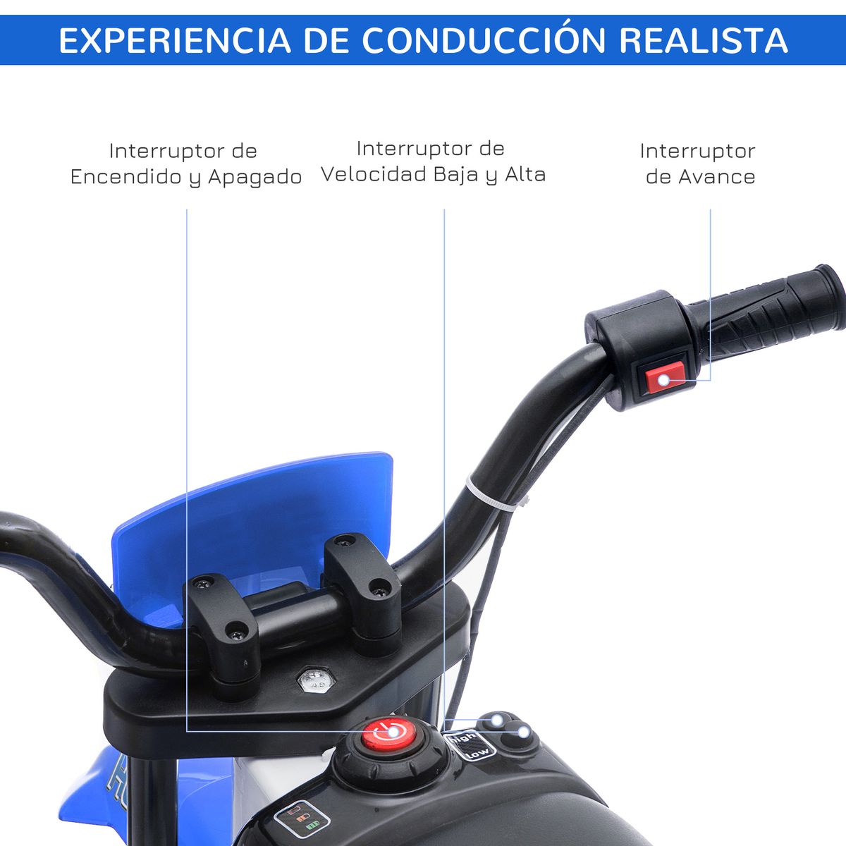 Moto eléctrica Speed Homcom con ruedines +3A azul 68x106,5x51,5 cm manillar