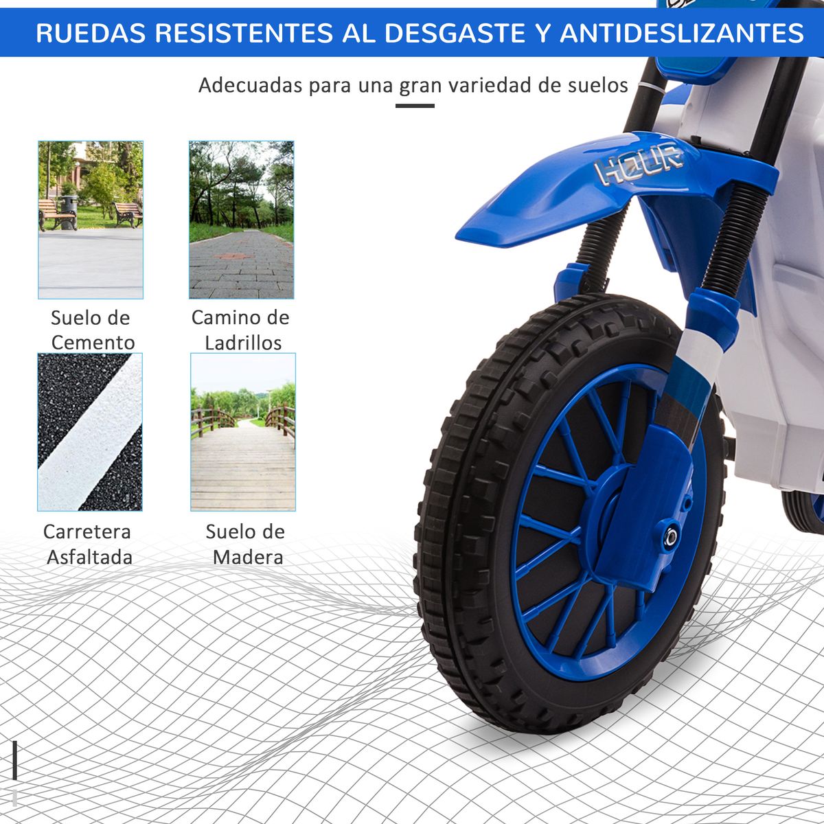 Moto eléctrica Speed Homcom con ruedines +3A azul 68x106,5x51,5 cm ruedas