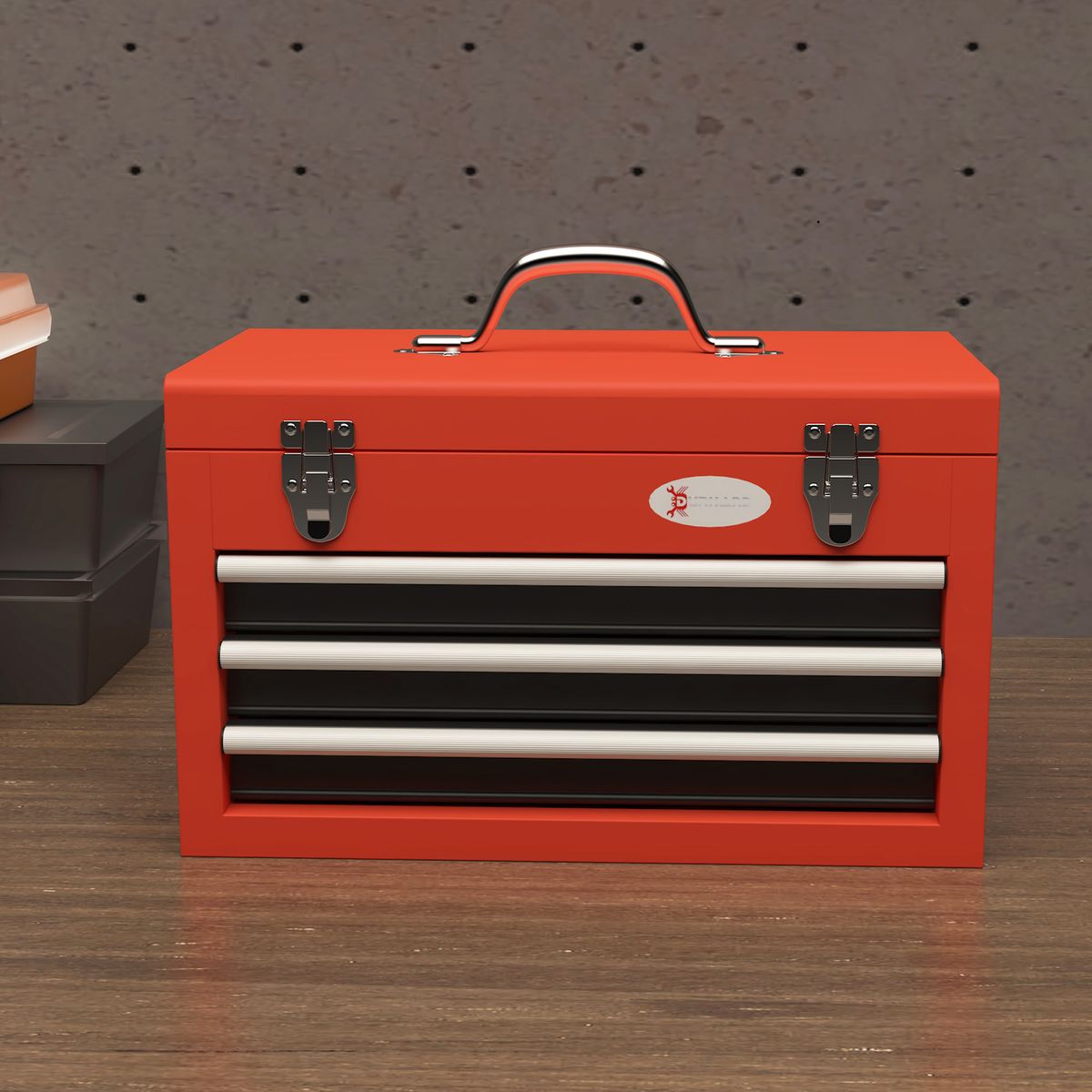 Caja de herramientas Durhand 3 cajones + caja superior rojo 27x45x24 cm frontal