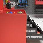 Caja de herramientas Durhand 3 cajones + caja superior rojo 27x45x24 cm detalle