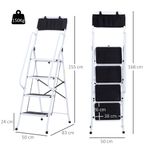 Escalera de trabajo Homcom 4 peldaños + portaherramientas blanco/negro 155x50x83 cm medidas