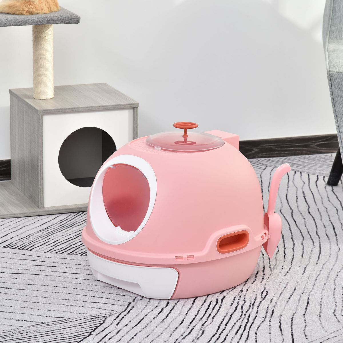 Arenero Submarino PawHut bandeja extraíble rosa 44x47x55 cm animada