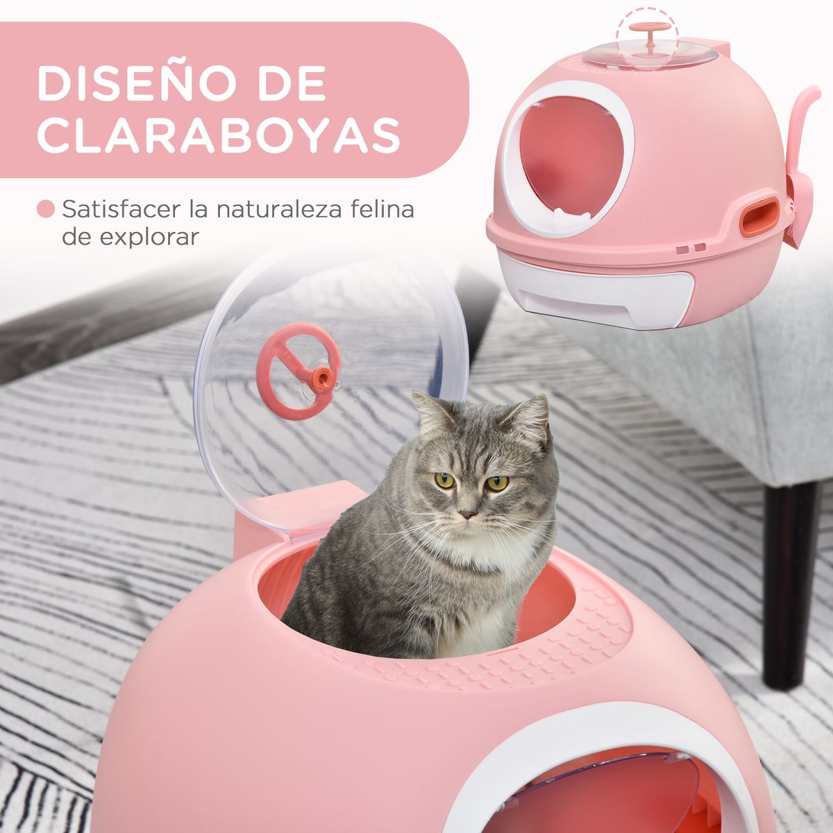 Arenero Submarino PawHut bandeja extraíble rosa 44x47x55 cm