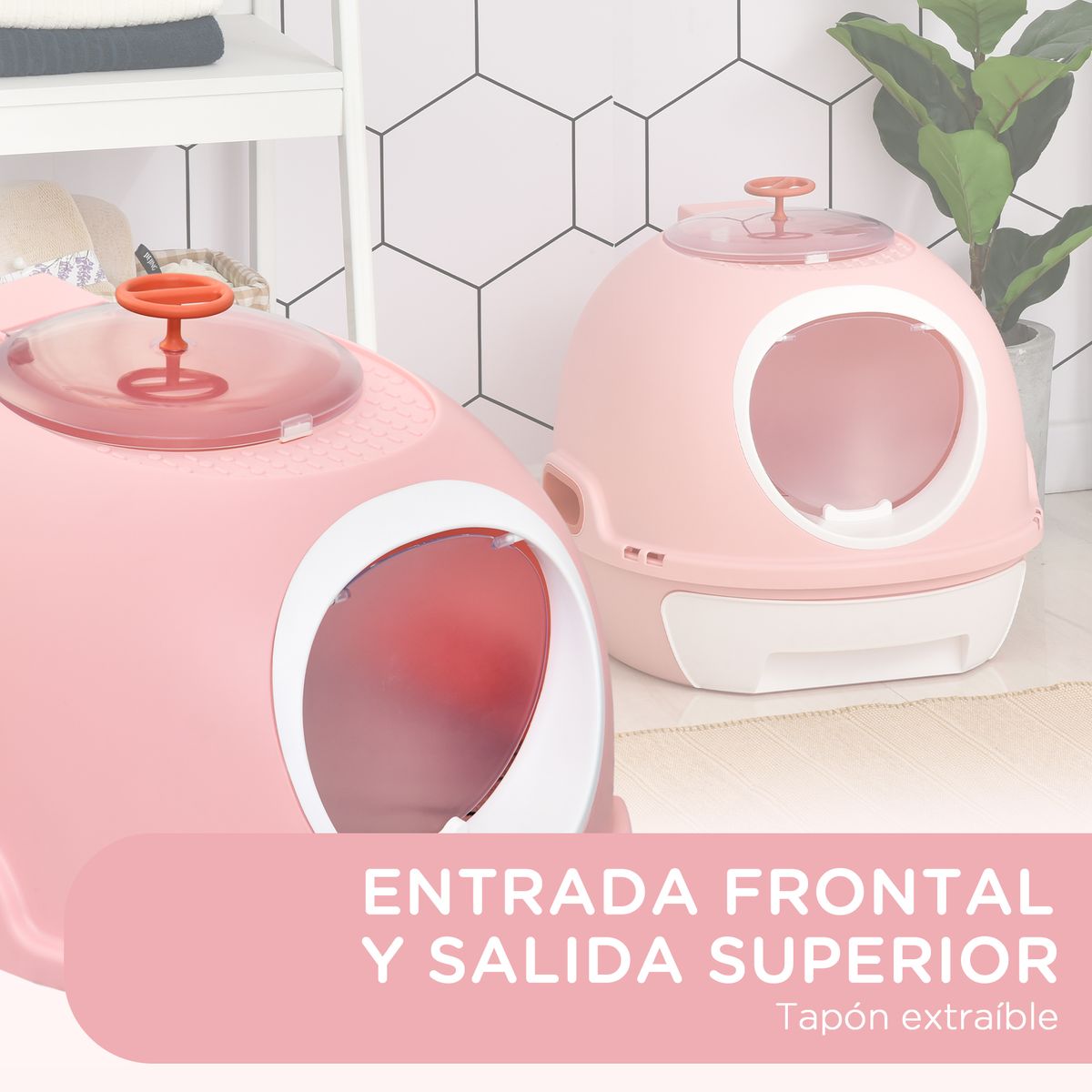 Arenero Submarino PawHut bandeja extraíble rosa 44x47x55 cm