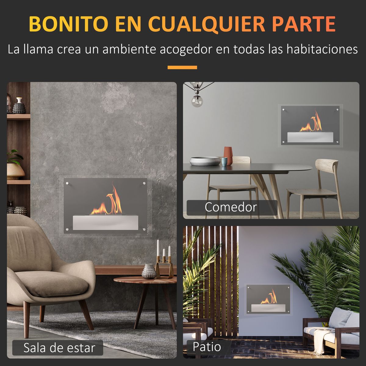 Chimenea de bioetanol Nogal Homcom combustión limpia negro 40x60x22 cm