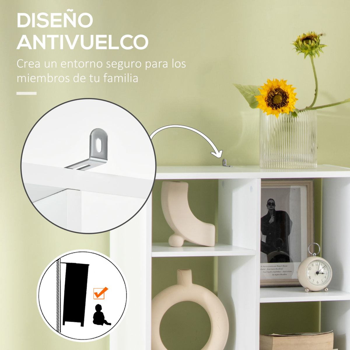 Estantería Ruiseñor Homcom 9 compartimentos + 1 cajón blanco 158x60x26 cm