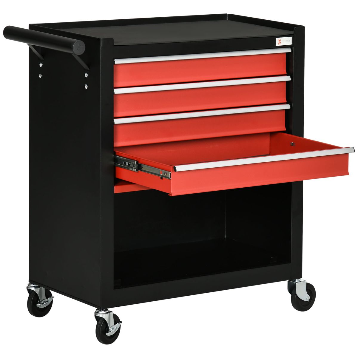 Carro de herramientas Forte Durhand con ruedas + 4 cjaones negro/rojo 75x69x33 cm fondo blanco