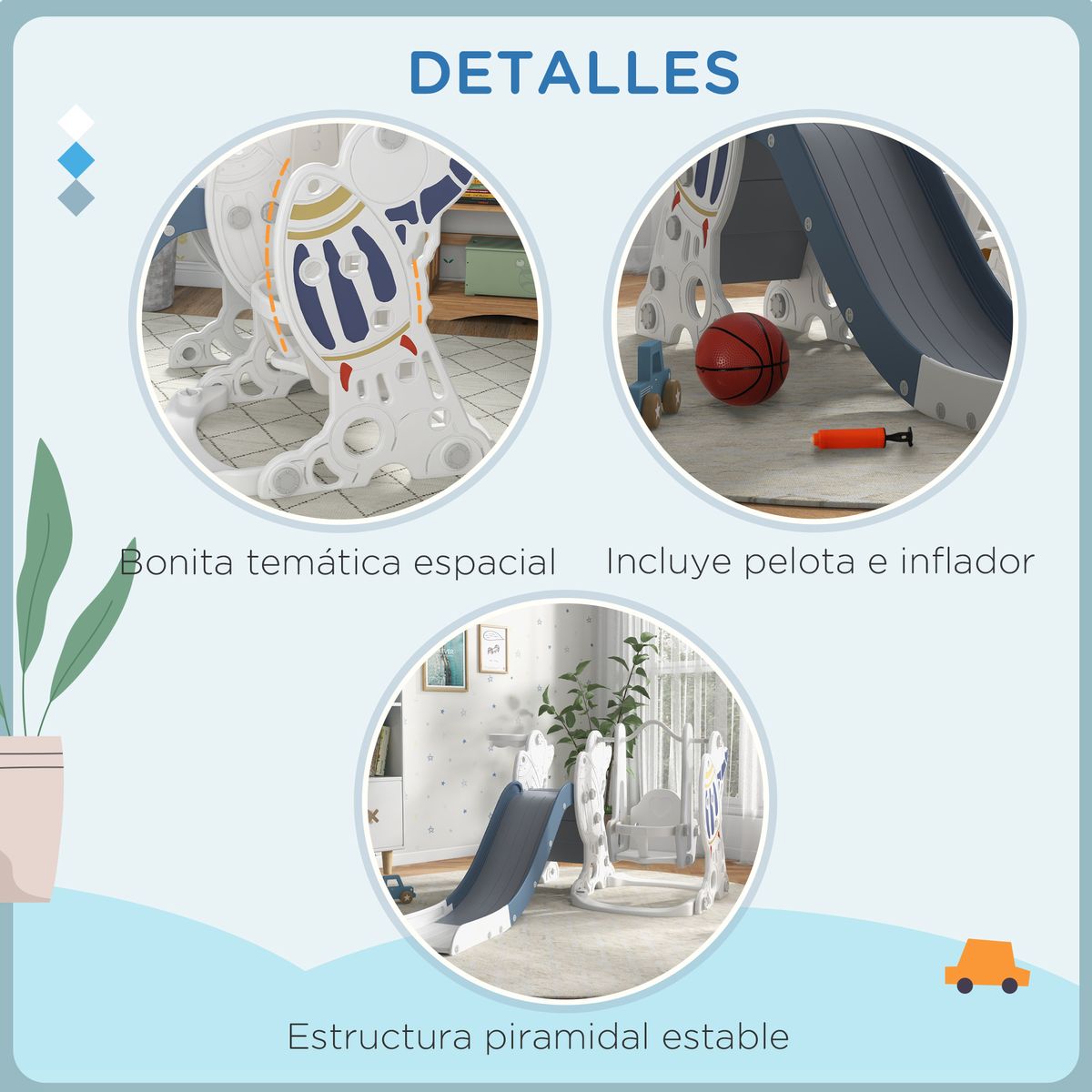 Juego de tobogán + columpio infantil Aiyaplay 18-48 meses blanco/azul 92x150x185 cm