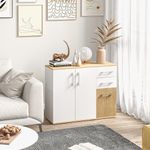 Aparador Herminia Homcom 2 cajones + 2 armarios blanco/natural 75,5x90x30 cm animada hogar