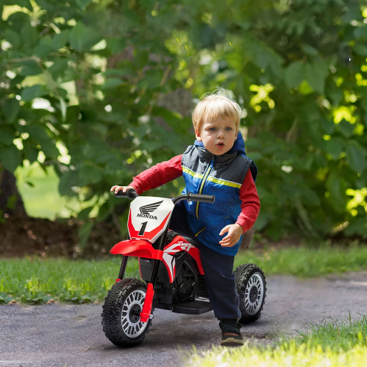 Moto eléctrica Honda CRF450RL Homcom con bocina rojo 43,5x71x40,5 cm animada