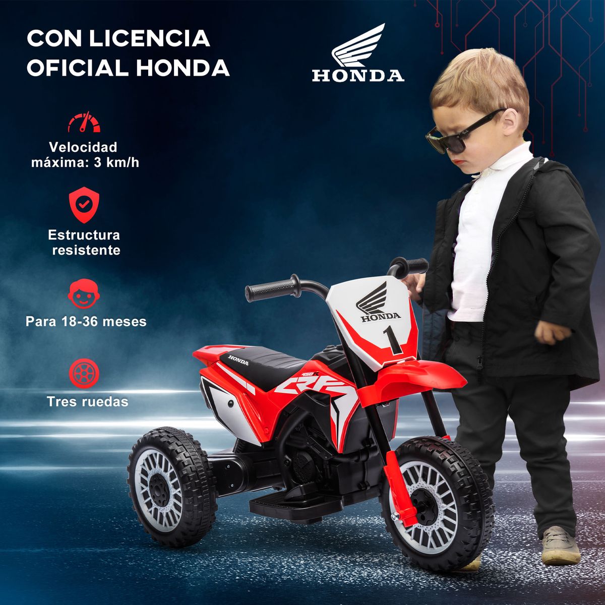 Moto eléctrica Honda CRF450RL Homcom con bocina rojo 43,5x71x40,5 cm web