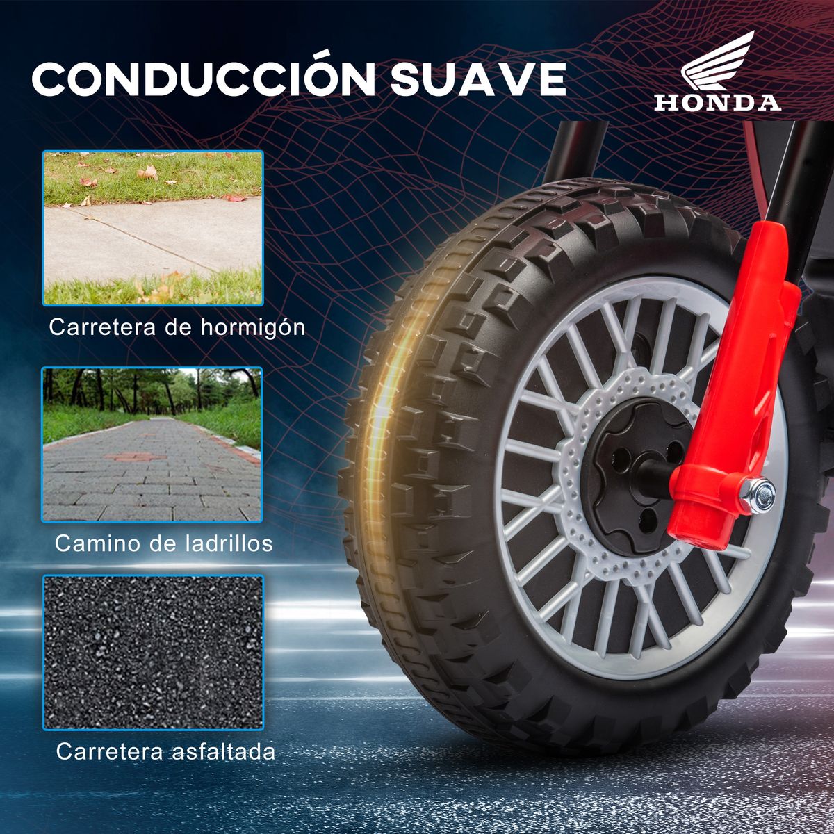 Moto eléctrica Honda CRF450RL Homcom con bocina rojo 43,5x71x40,5 cm ruedas