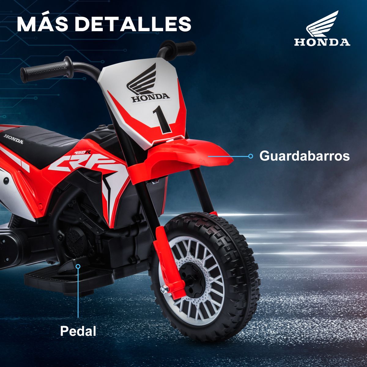 Moto eléctrica Honda CRF450RL Homcom con bocina rojo 43,5x71x40,5 cm