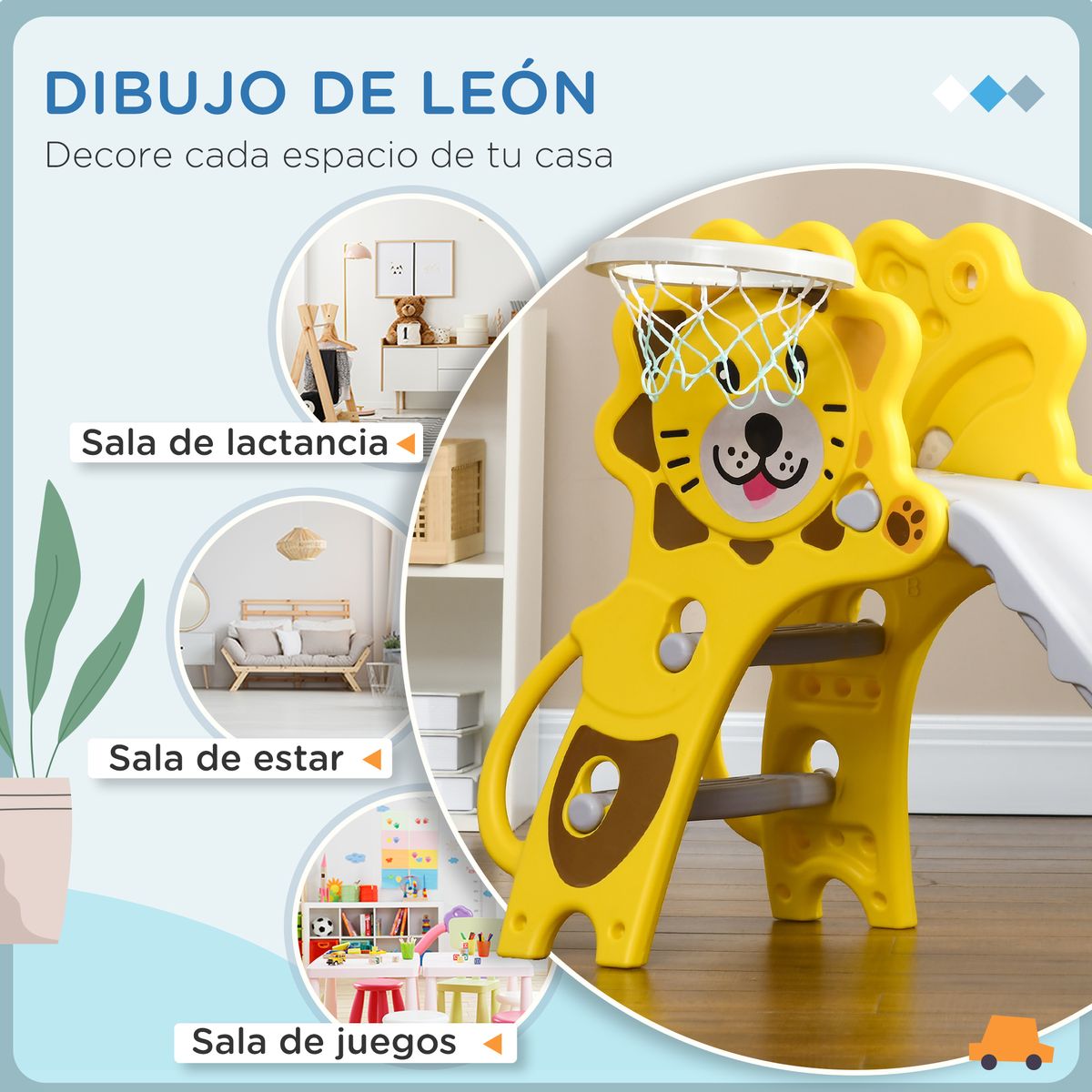 Tobogán infantil Aiyaplay con escaleras + canasta amarillo 74x131x50 cm