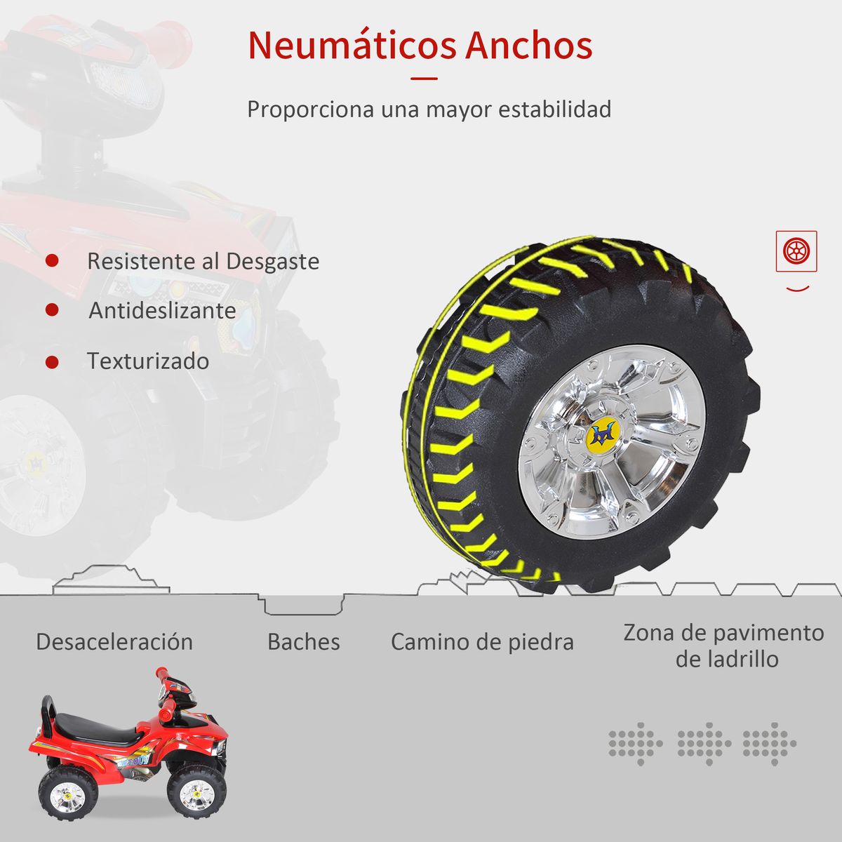 Quad correpasillos Ready Homcom con bocina + música + luces rojo 42x60x38 cm rueda