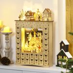 Calendario de Adviento Homcom con luces LED 24 cajones vacíos natural 52x36x9 cm animada