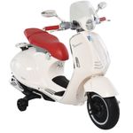 Moto de batería Vespa Homcom con faros + música + ruedines blanco 75x108x49 cm fondo blanco