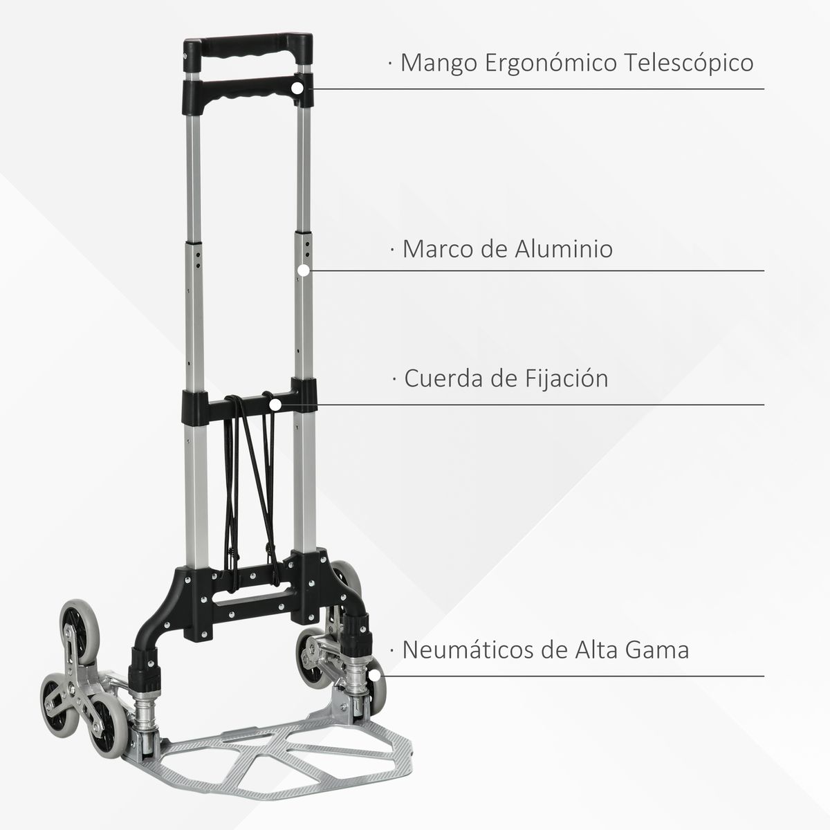 Carro de mano Durhand plegable con ruedas negro/plata 100x47 cm web
