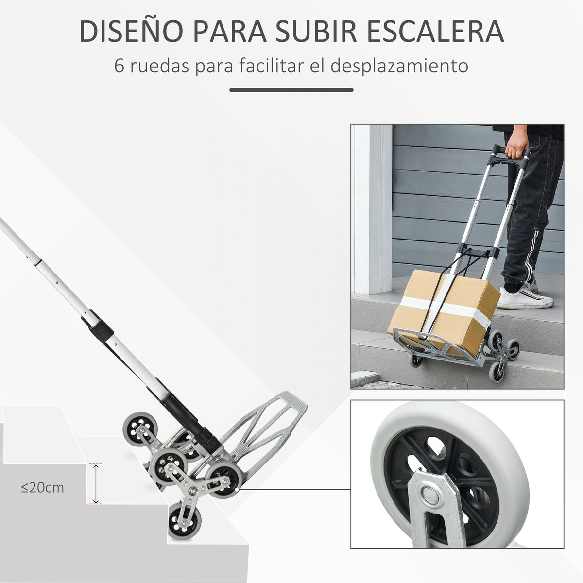 Carro de mano Durhand plegable con ruedas negro/plata 100x47 cm detalle