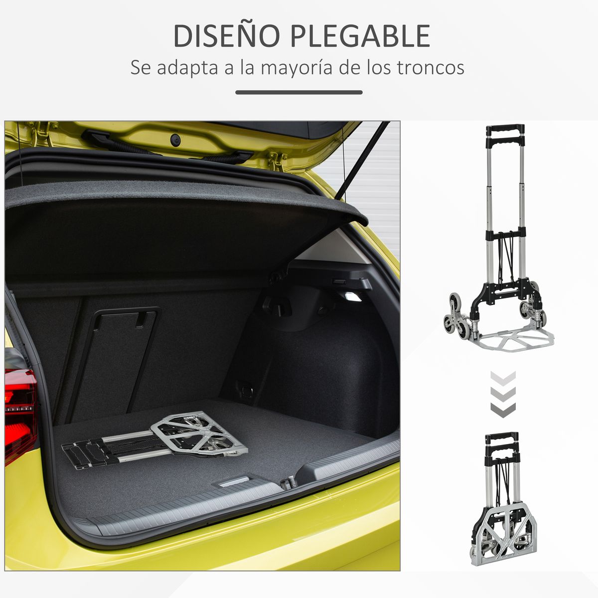 Carro de mano Durhand plegable con ruedas negro/plata 100x47 cm plegable