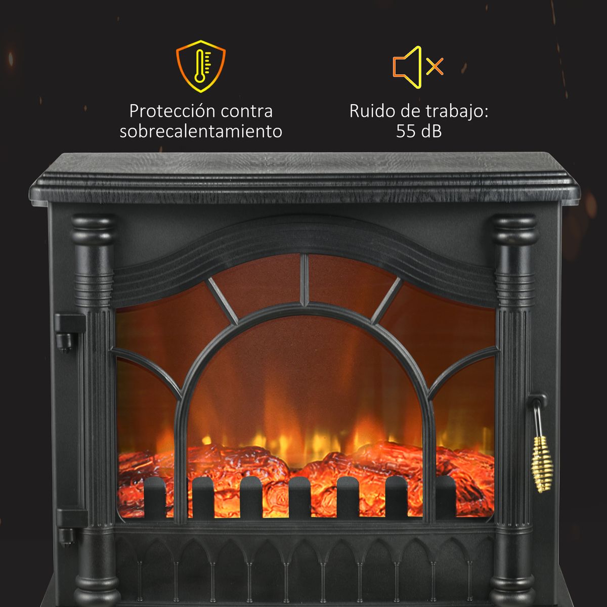 Chimenea eléctrica Vintage Homcom 2000W 2 potencias temperatura ajustable negro 58x55x31 cm