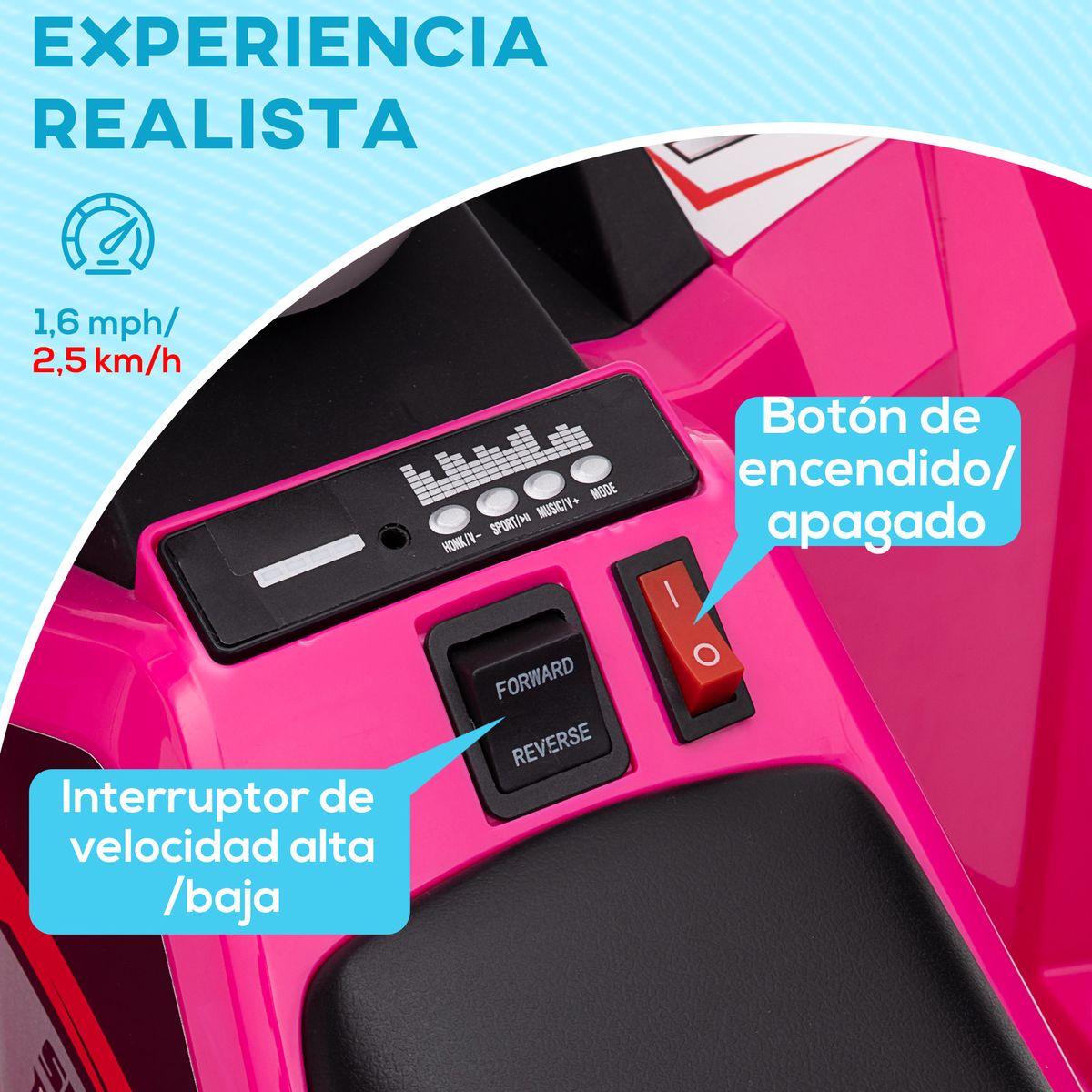 Quad eléctrico infantil Homcom velocidad ajustable rosa 48,5x70x41,5 cm detalle
