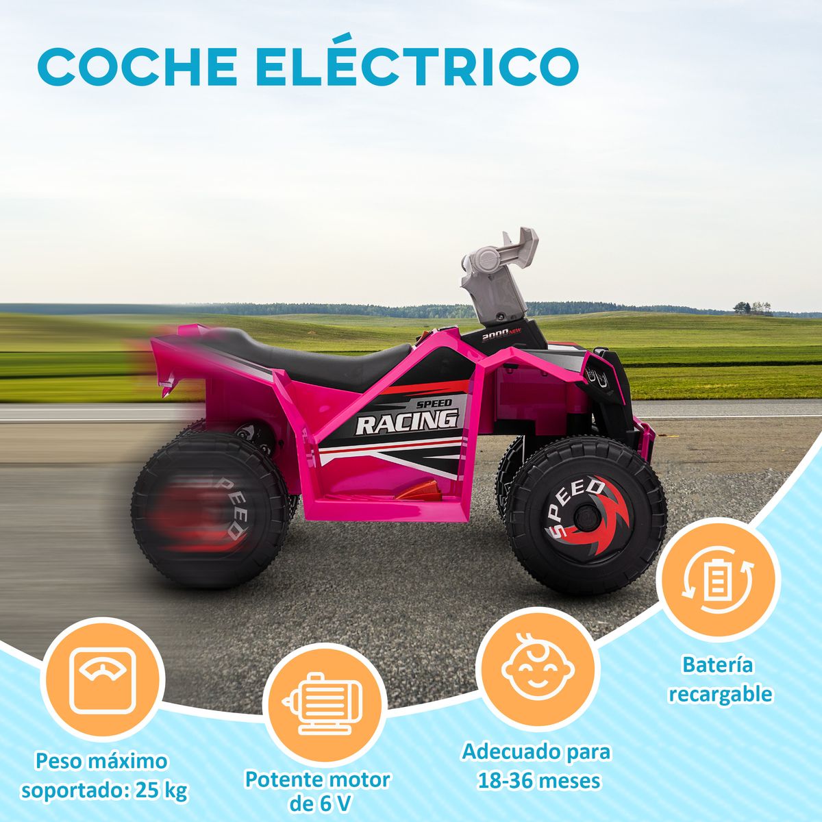 Quad eléctrico infantil Homcom velocidad ajustable rosa 48,5x70x41,5 cm