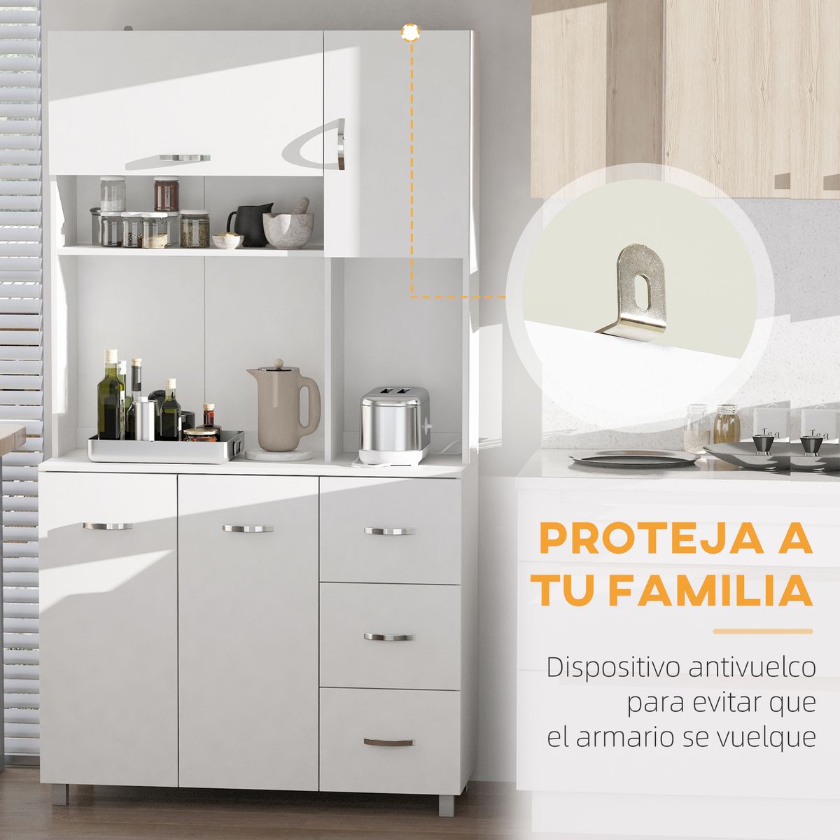 Alacena Serrano Homcom 3 cajones + 4 puertas blnaco 183,5x100x39,5 cm