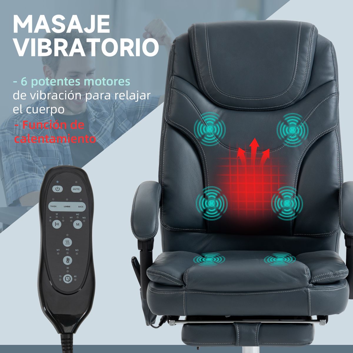 Silla de oficina Vic Vinsetto masaje vibratorio y calefacción lumbar gris 113-121x67x67 cm