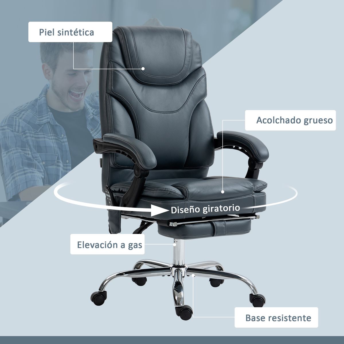 Silla de oficina Vic Vinsetto masaje vibratorio y calefacción lumbar gris 113-121x67x67 cm