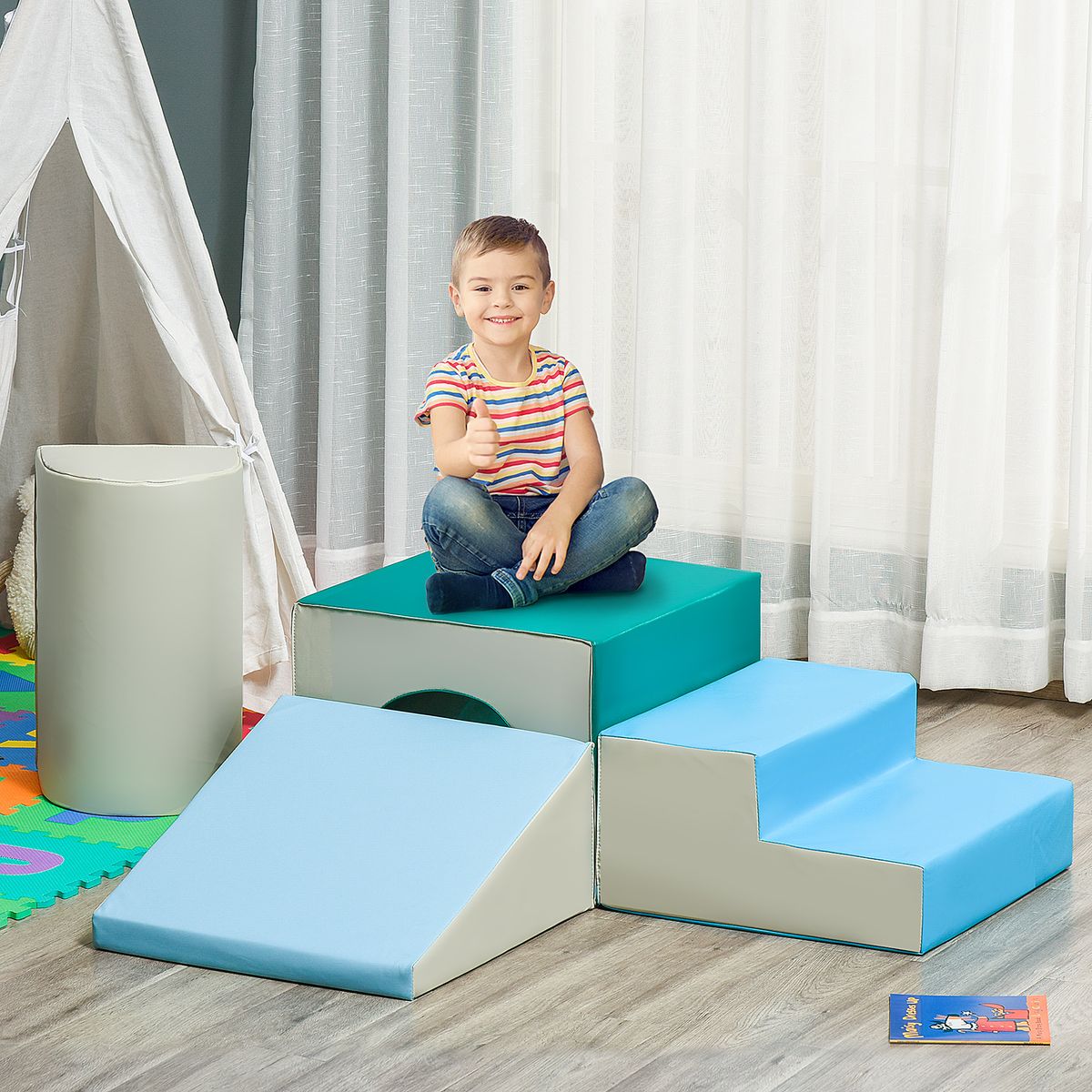 Set de 4 bloques de construcción Homcom 1-3A multicolor 39x150x50 cm animada
