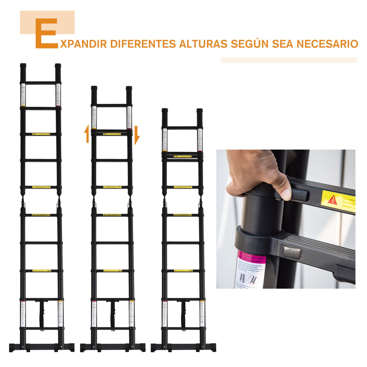 Escalera plegable Upto Durhand 3 formas aluminio negro 320x67x7 cm web