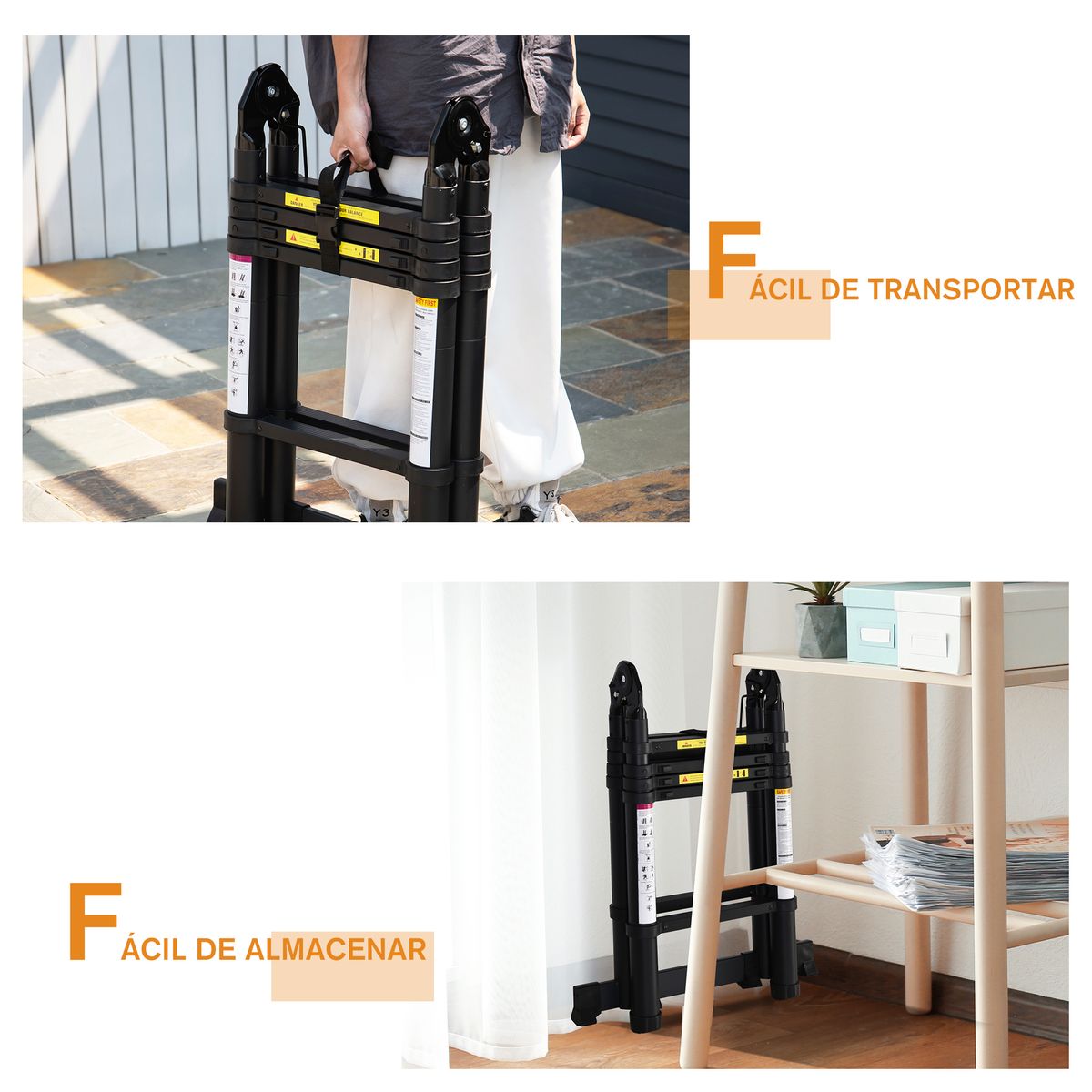 Escalera plegable Upto Durhand 3 formas aluminio negro 320x67x7 cm web