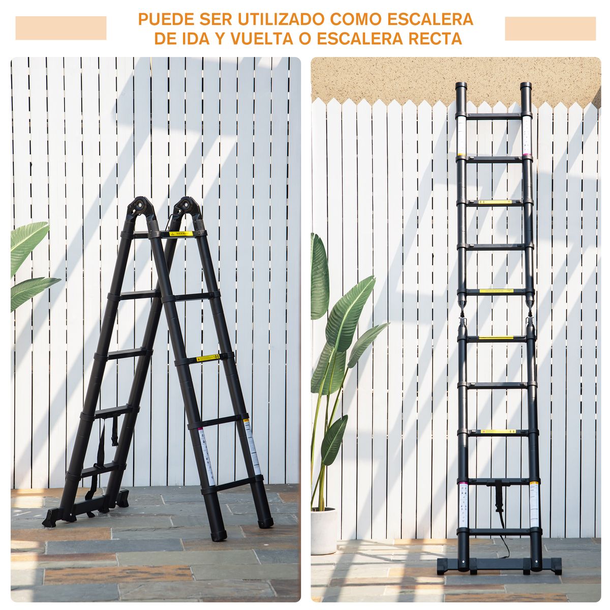 Escalera plegable Upto Durhand 3 formas aluminio negro 320x67x7 cm versatilidad