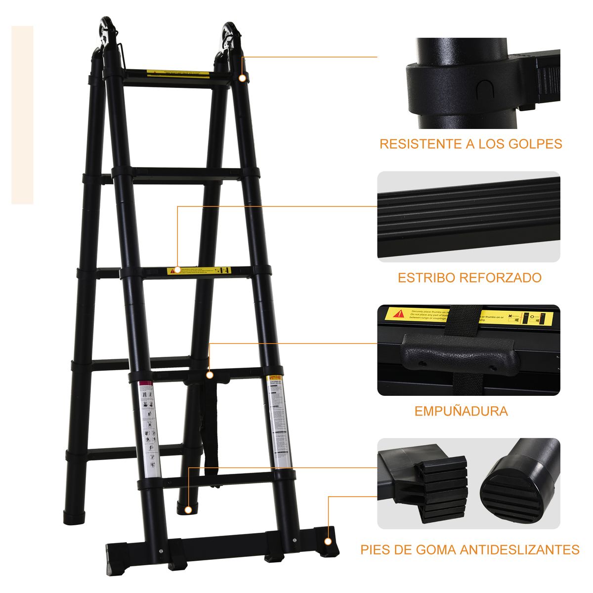 Escalera plegable Upto Durhand 3 formas aluminio negro 320x67x7 cm