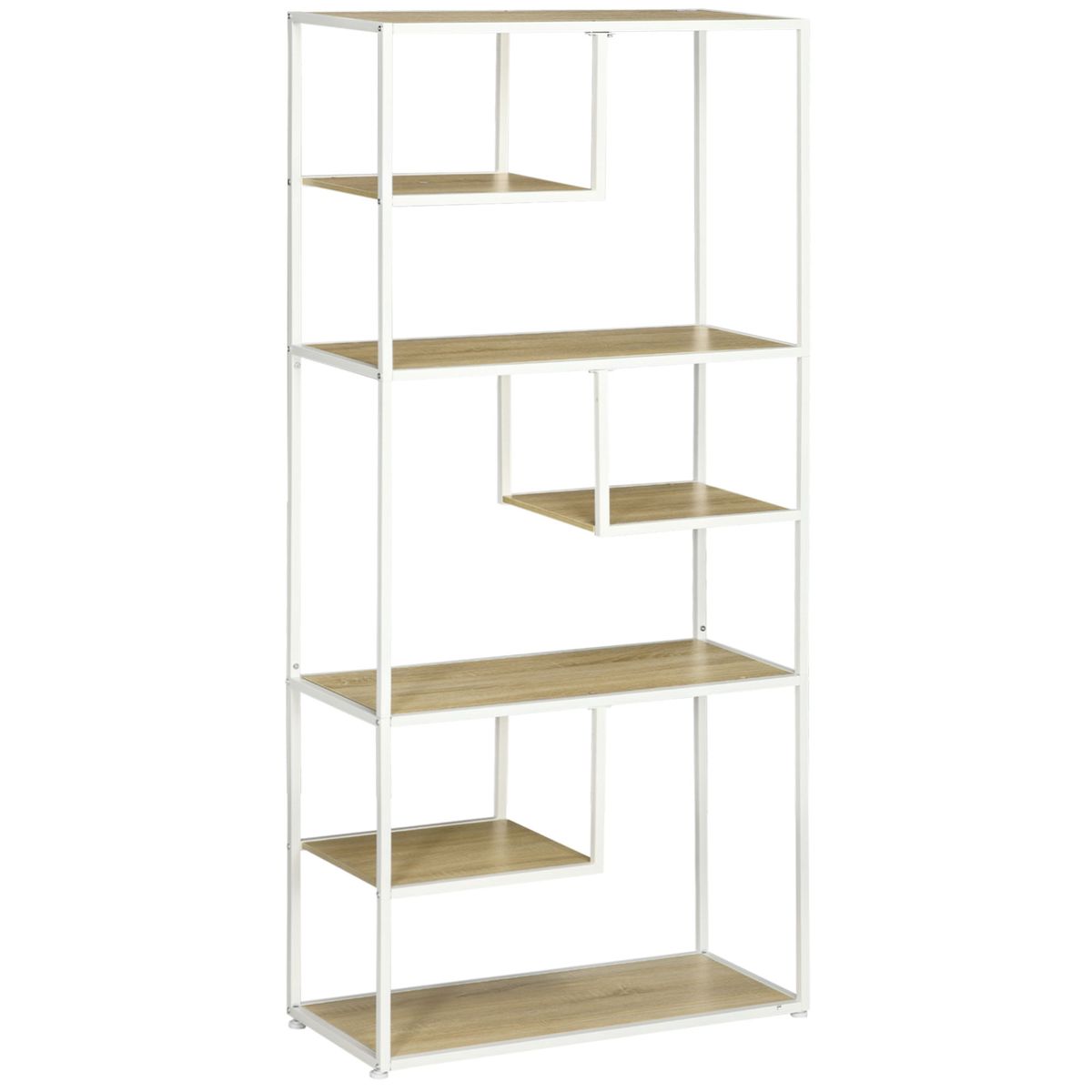 Estantería Trineo Homcom 6 estantes roble/blanco 180x83x34 cm fondo blanco