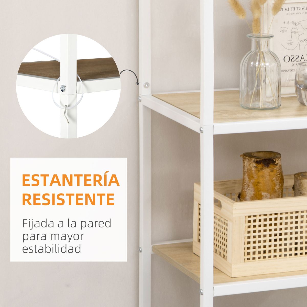 Estantería Trineo Homcom 6 estantes roble/blanco 180x83x34 cm