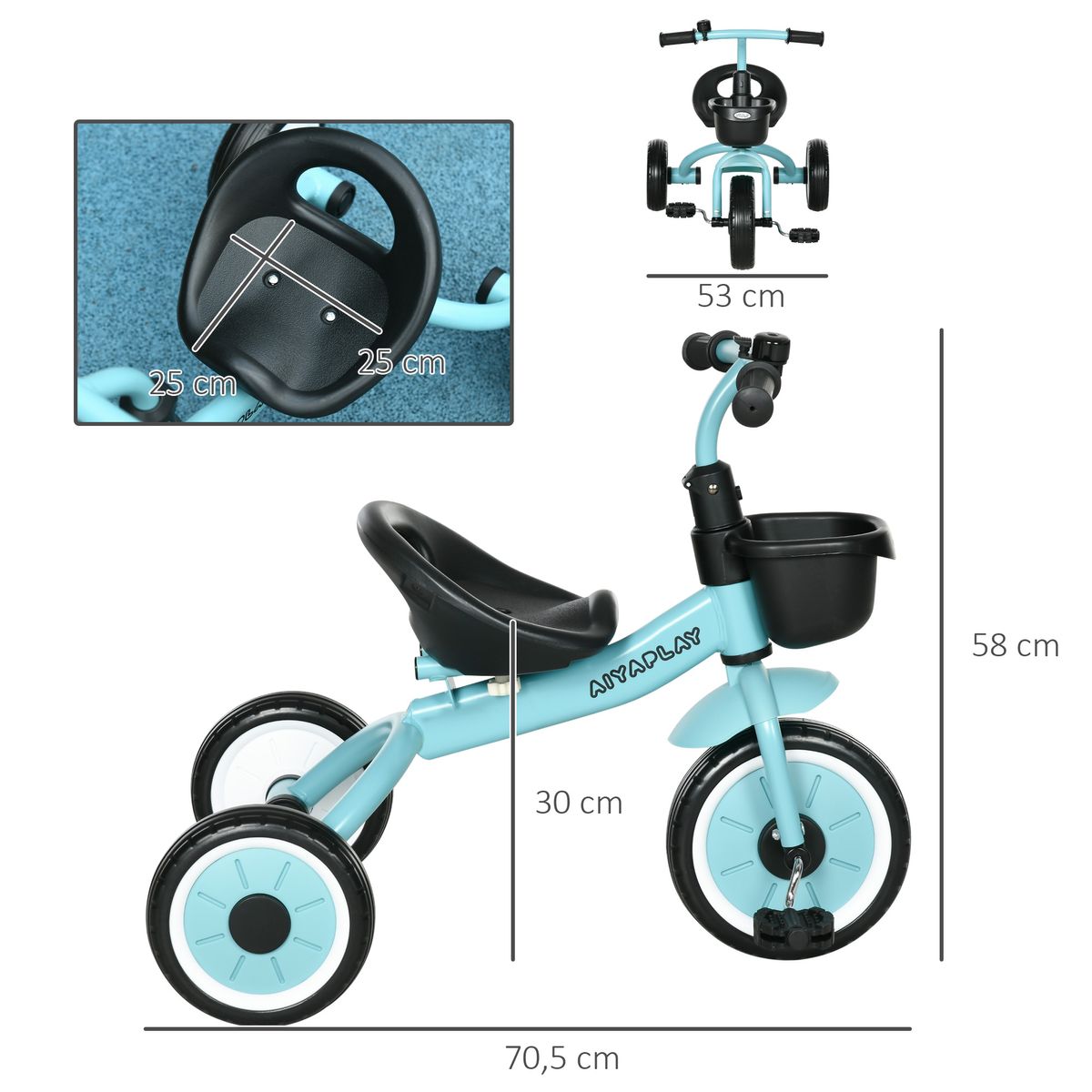 Triciclo infantil Miki Aiyaplay asiento ajustable 2-5 años azul 58x70,5x53 cm medidas