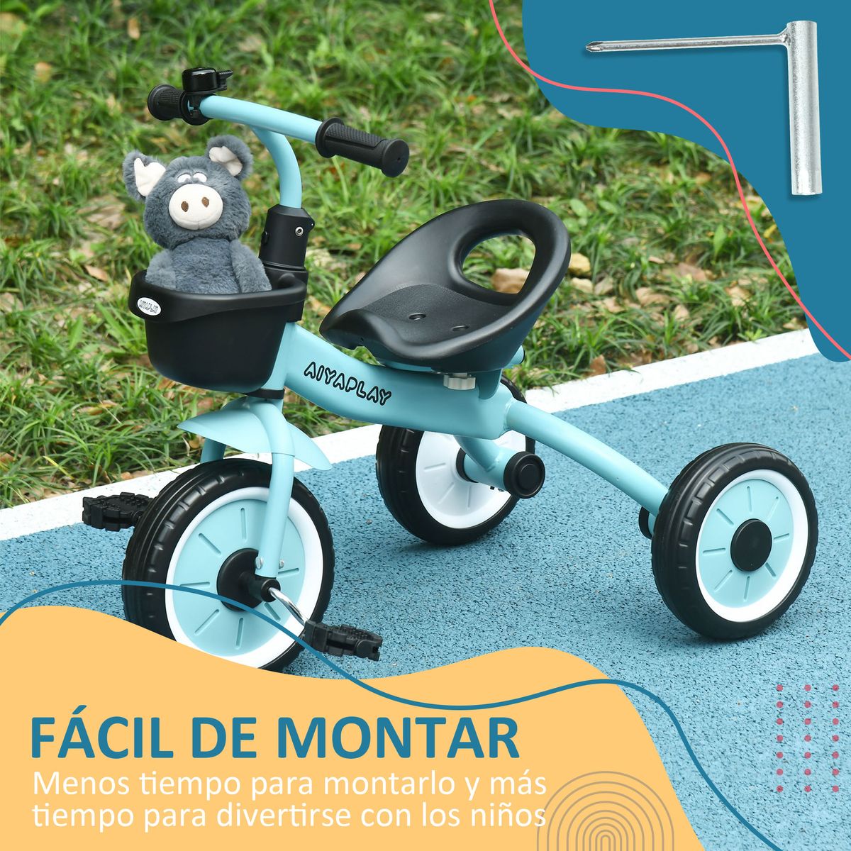 Triciclo infantil Miki Aiyaplay asiento ajustable 2-5 años azul 58x70,5x53 cm