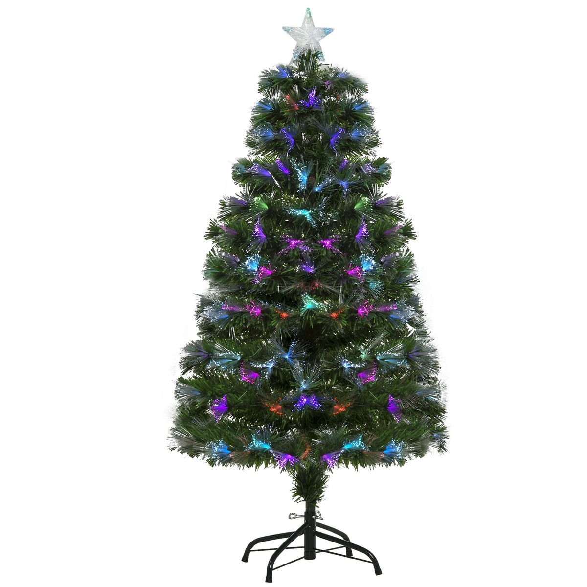 Árbol de Navidad Homcom 130 ramas con luces LED verde Ø66x120 cm fondo blanco