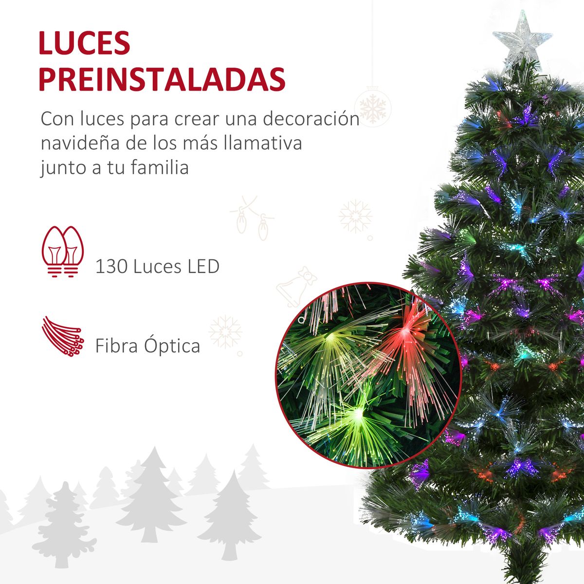 Árbol de Navidad Homcom 130 ramas con luces LED verde Ø66x120 cm