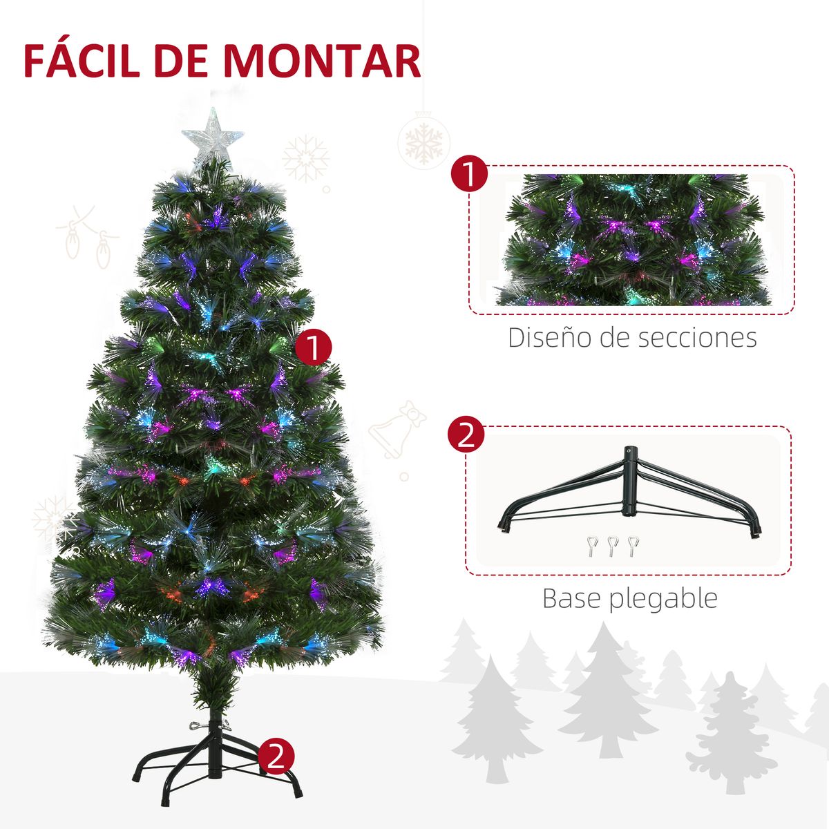 Árbol de Navidad Homcom 130 ramas con luces LED verde Ø66x120 cm