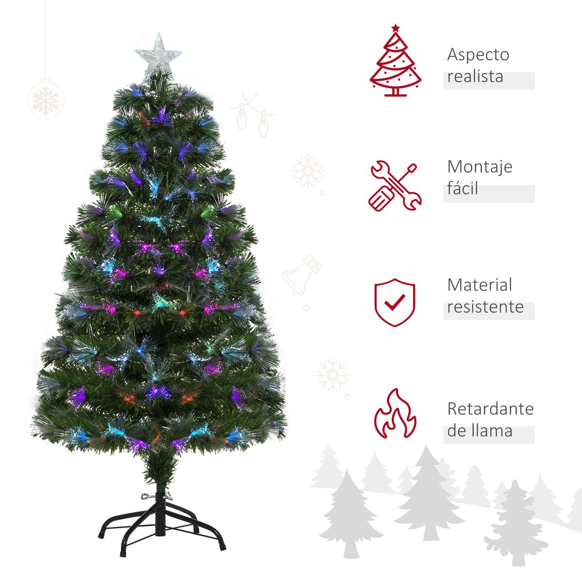 Árbol de Navidad Homcom 130 ramas con luces LED verde Ø66x120 cm