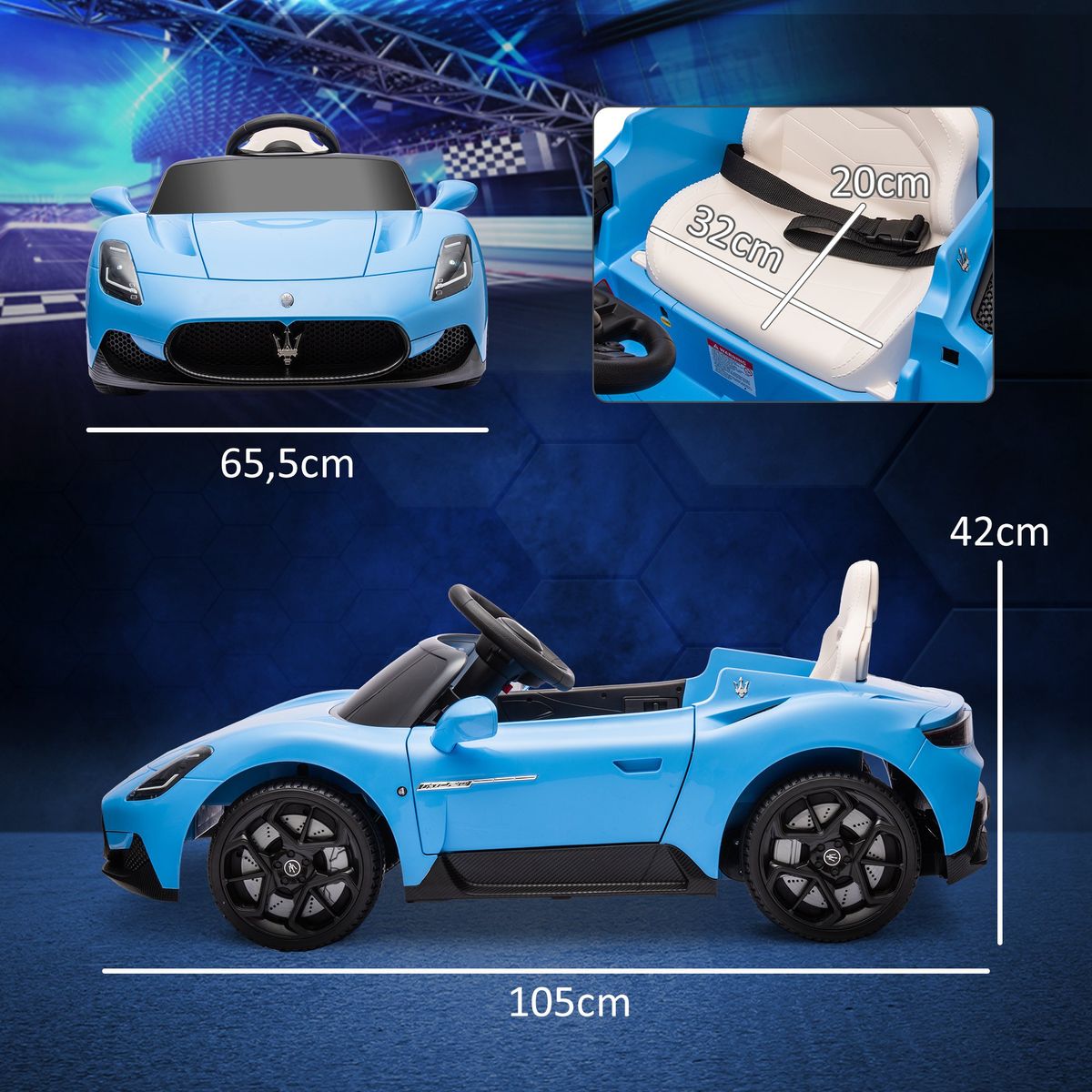 Coche eléctrico Maserati MC20 Aiyaplay con mando a distancia azul 42x105x65,5 cm