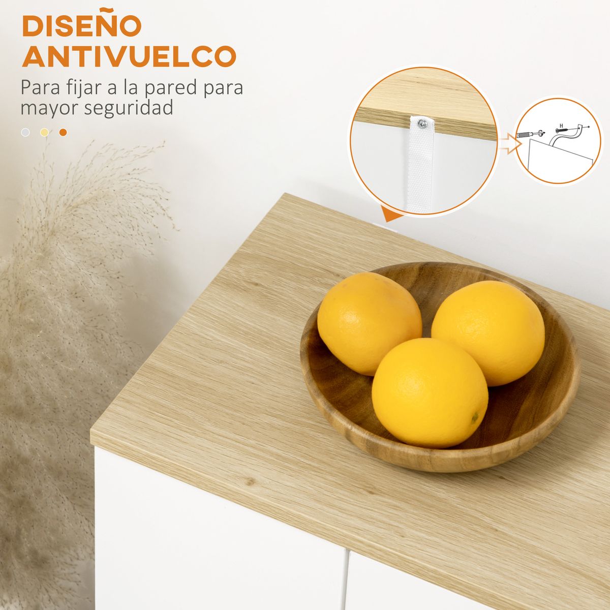 Aparador Cayena Homcom 2 puertas + cajón + 3 estantes blanco 82x110x29,5 cm