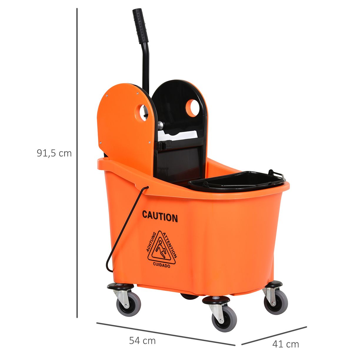 Cubo de fregona Homcom 36L escurridor de presión con ruedas naranja 91,5x54x41 cm medidas