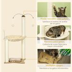 Árbol rascador Abispa PawHut con bolas + hamaca beige 90x53,5x53,5 cm