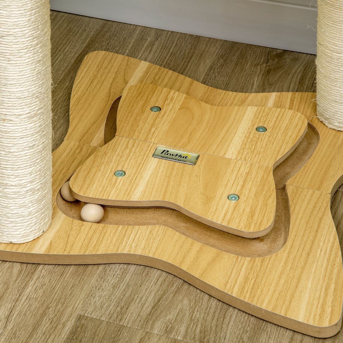 Árbol rascador Abispa PawHut con bolas + hamaca beige 90x53,5x53,5 cm